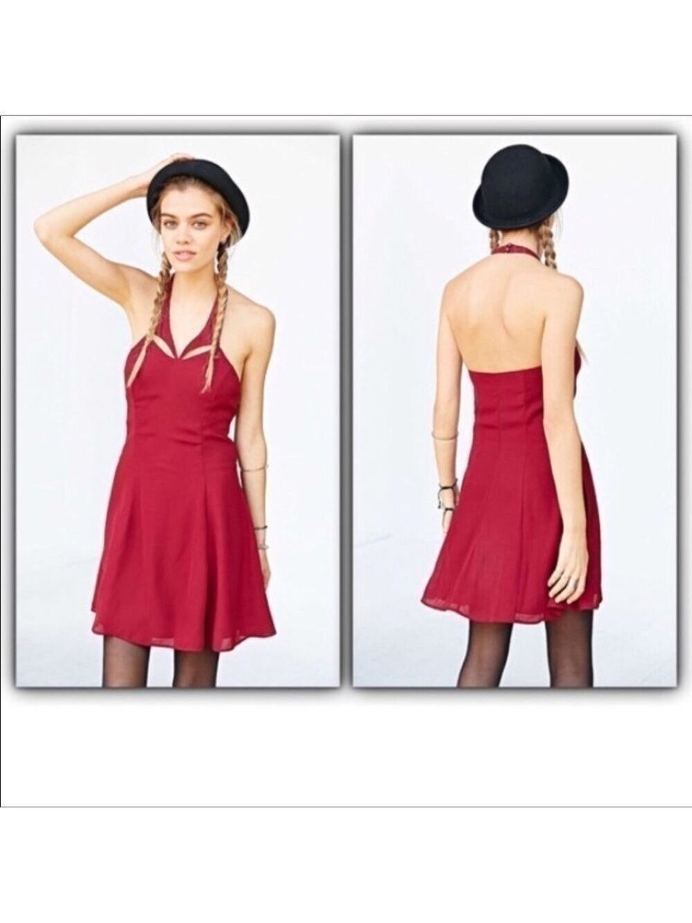 uo Kimchi Blue chiffon cutout Halter Dress Jr size L